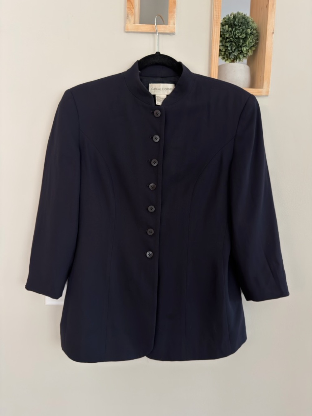 Casual Corner Women's Dark Navy Mandarin-Collar Blazer